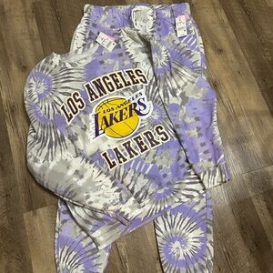Hybrid Apparel LA Lakers Purple and Gray Tie-Dye Joggers